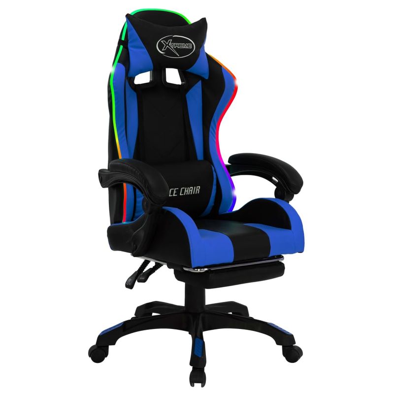 PC, gaming si accesorii - Gaming - Accesorii gaming - Scaune gaming - Scaun de jocuri cu LED RGB, albastru si negru, piele ecologica - Infinity.ro