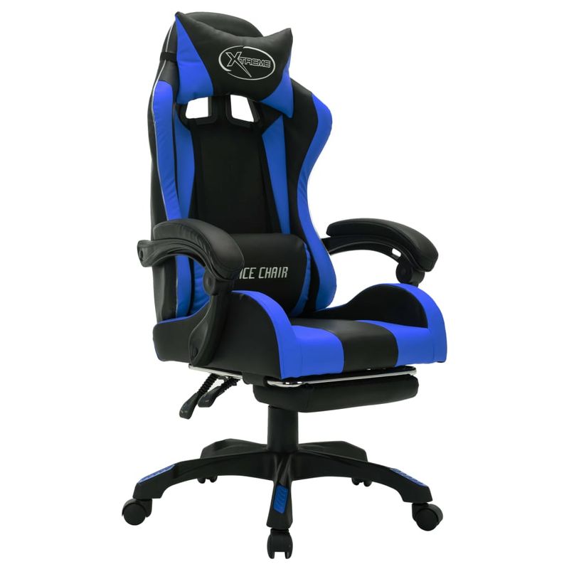 PC, gaming si accesorii - Gaming - Accesorii gaming - Scaune gaming - Scaun de jocuri cu LED RGB, albastru si negru, piele ecologica - Infinity.ro