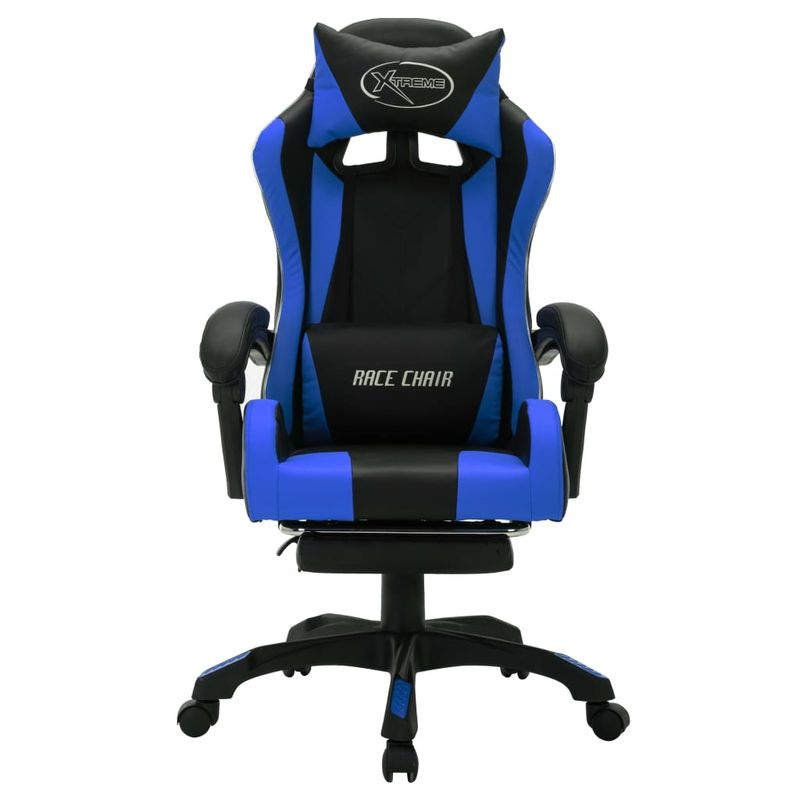 PC, gaming si accesorii - Gaming - Accesorii gaming - Scaune gaming - Scaun de jocuri cu LED RGB, albastru si negru, piele ecologica - Infinity.ro