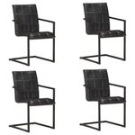 Casa si Gradina - Mobilier - Scaune si fotolii - Scaune - Scaune de bucatarie consola, 4 buc., negru, piele naturala - Infinity.ro