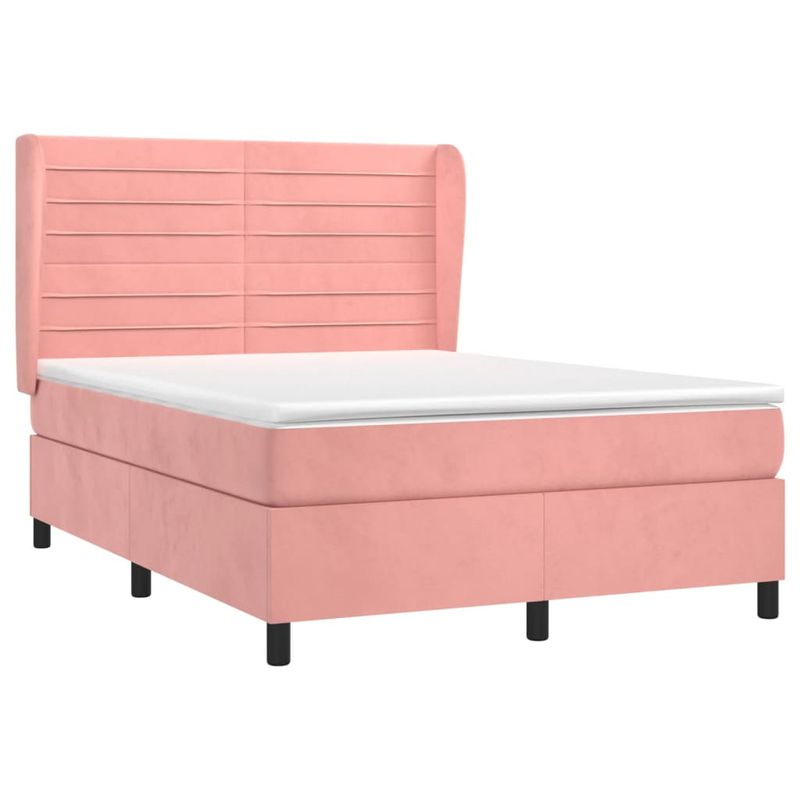 Casa si Gradina - Mobilier - Paturi si accesorii - Paturi - Pat box spring cu saltea, roz, 140x200 cm, catifea - Infinity.ro