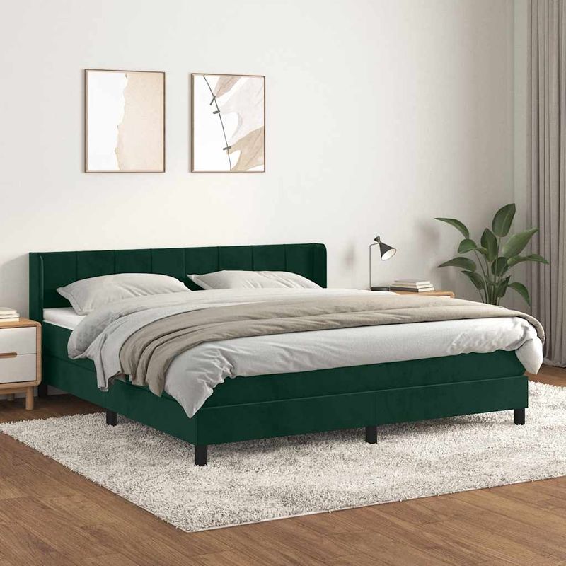 Casa si Gradina - Mobilier - Paturi si accesorii - Paturi - Pat box spring cu saltea, verde inchis, 160x200 cm, catifea - Infinity.ro
