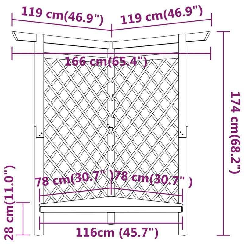 Casa si Gradina - Gradina si terasa - Decoratiuni exterior - Arcade - Pergola de colt cu bancheta, 166x81x174 cm, lemn de pin tratat - Infinity.ro