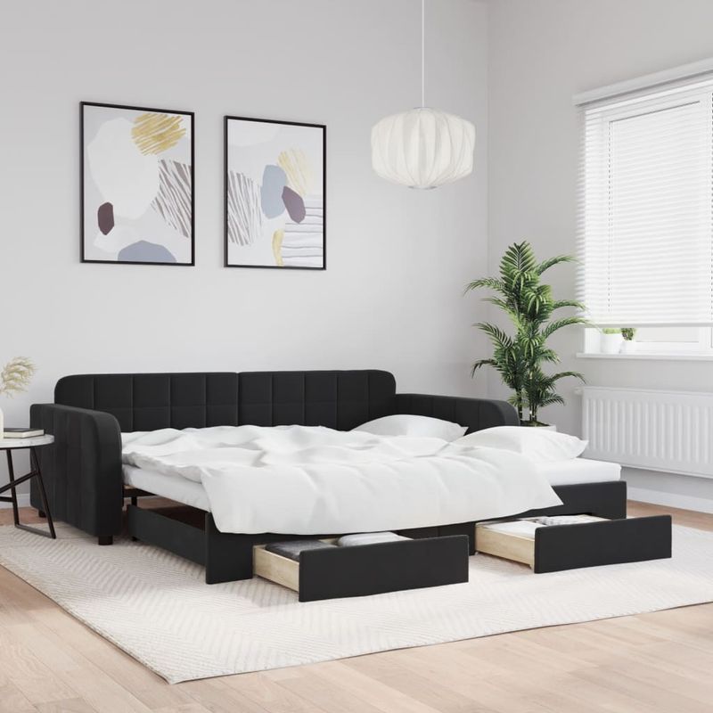 Casa si Gradina - Mobilier - Paturi si accesorii - Paturi - Pat de zi cu extensie si sertare, negru, 100x200 cm, catifea - Infinity.ro