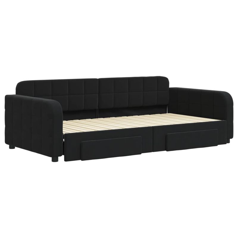 Casa si Gradina - Mobilier - Paturi si accesorii - Paturi - Pat de zi cu extensie si sertare, negru, 100x200 cm, catifea - Infinity.ro