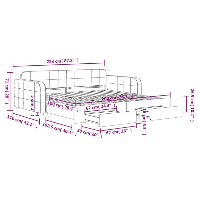 Casa si Gradina - Mobilier - Paturi si accesorii - Paturi - Pat de zi cu extensie si sertare, negru, 100x200 cm, catifea - Infinity.ro