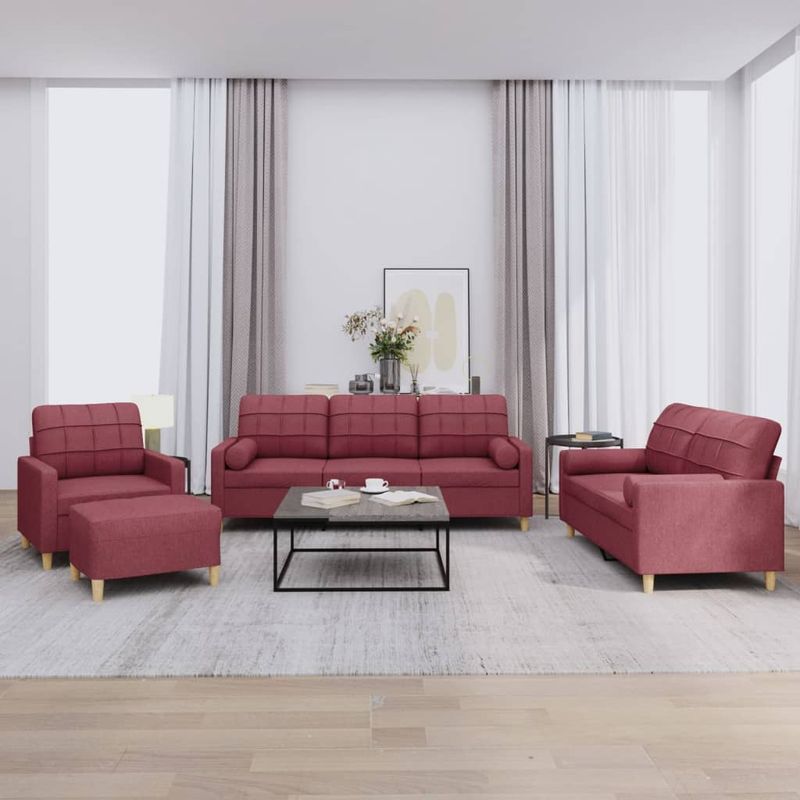 Casa si Gradina - Mobilier - Seturi de mobilier - Seturi living - Set canapea cu perne, 4 piese, rosu vin, material textil - Infinity.ro