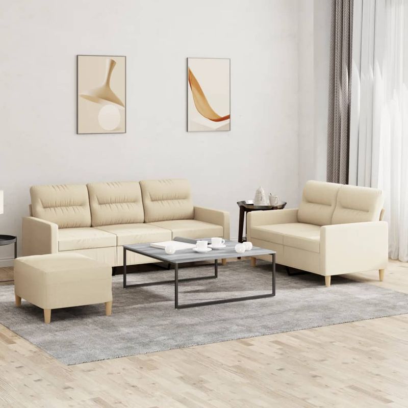Casa si Gradina - Mobilier - Seturi de mobilier - Seturi living - Set de canapele cu perne, 3 piese, crem, textil - Infinity.ro
