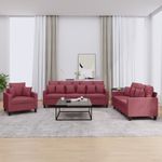 Casa si Gradina - Mobilier - Canapele si coltare - Canapele - Set canapea cu perne, 3 piese, rosu vin, material textil - Infinity.ro