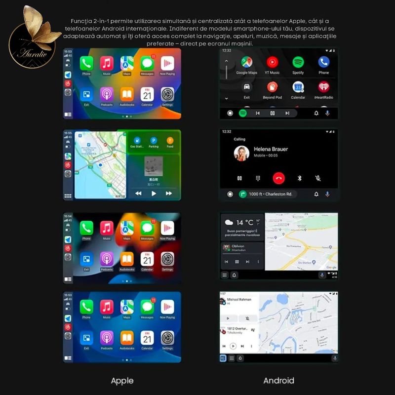 Auto si Moto - Electronice auto - Multimedia auto - Adaptor Auto 2-in-1 Auraliv® – CarPlay & Android Auto Wireless, WiFi 6, Bluetooth 5.0, Conectare Rapida, Ecran Adaptiv - Infinity.ro