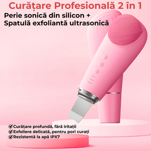 Perie Electrica Faciala 2 in 1 JustNet®, cu Spatula Ultrasonica Scrubber, 7 Moduri Vibratie Sonica, IPX7 Waterproof