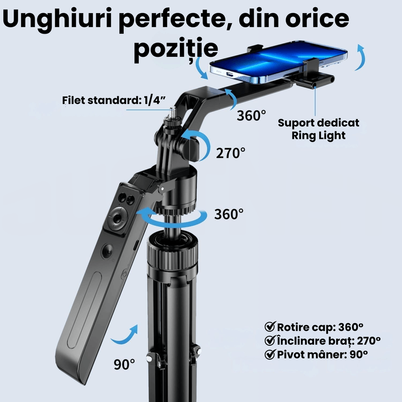 Laptop, Telefoane si Tablete - Telefoane mobile si accesorii - Accesorii Telefoane - Selfie stick-uri - Selfie Stick Profesional JustNet® 1.9 m cu Urmarire AI, Trepied din Aluminiu, Stabilizator, 2 Lampi LED, fara Aplicatie - Infinity.ro
