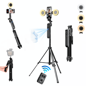 Selfie Stick Profesional JustNet® 1.9 m cu Urmarire AI, Trepied din Aluminiu, Stabilizator, 2 Lampi LED, fara Aplicatie