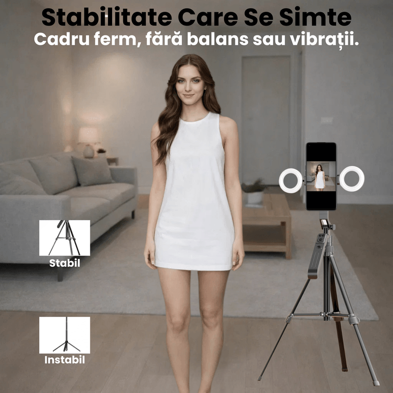 Laptop, Telefoane si Tablete - Telefoane mobile si accesorii - Accesorii Telefoane - Selfie stick-uri - Selfie Stick Profesional JustNet® 1.9 m cu Urmarire AI, Trepied din Aluminiu, Stabilizator, 2 Lampi LED, fara Aplicatie - Infinity.ro