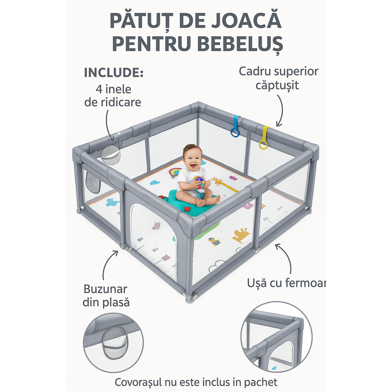 Casa si Gradina - Mobilier - Mobilier copii - Tarcuri copii - Tarc de joaca Happykid cu bile,covoras si 4 inele ridicare incluse - Infinity.ro