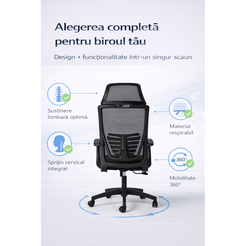 PC, gaming si accesorii - Gaming - Accesorii gaming - Scaune gaming - Scaun Ergonomic Reglabil pentru Birou si Gaming, Negru inchis, Tetiera 2D, Mecanism Syncron - Infinity.ro
