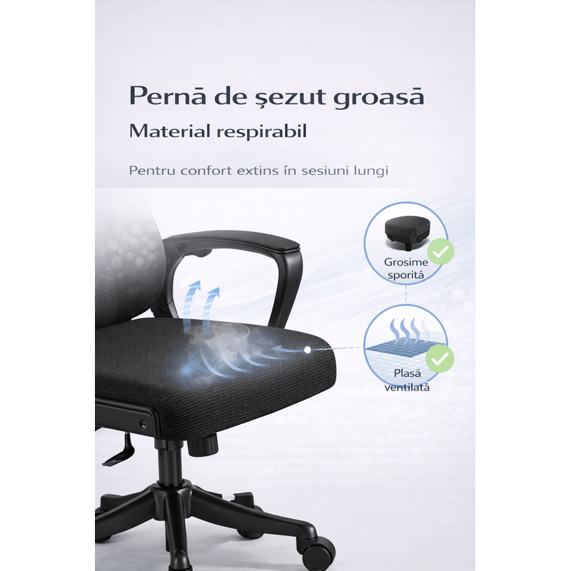 Casa si Gradina - Mobilier - Scaune si fotolii - Scaune - Scaun Ergonomic Reglabil pentru Birou si Gaming, Negru Dark, Tetiera 2D, Mecanism Syncron - Infinity.ro
