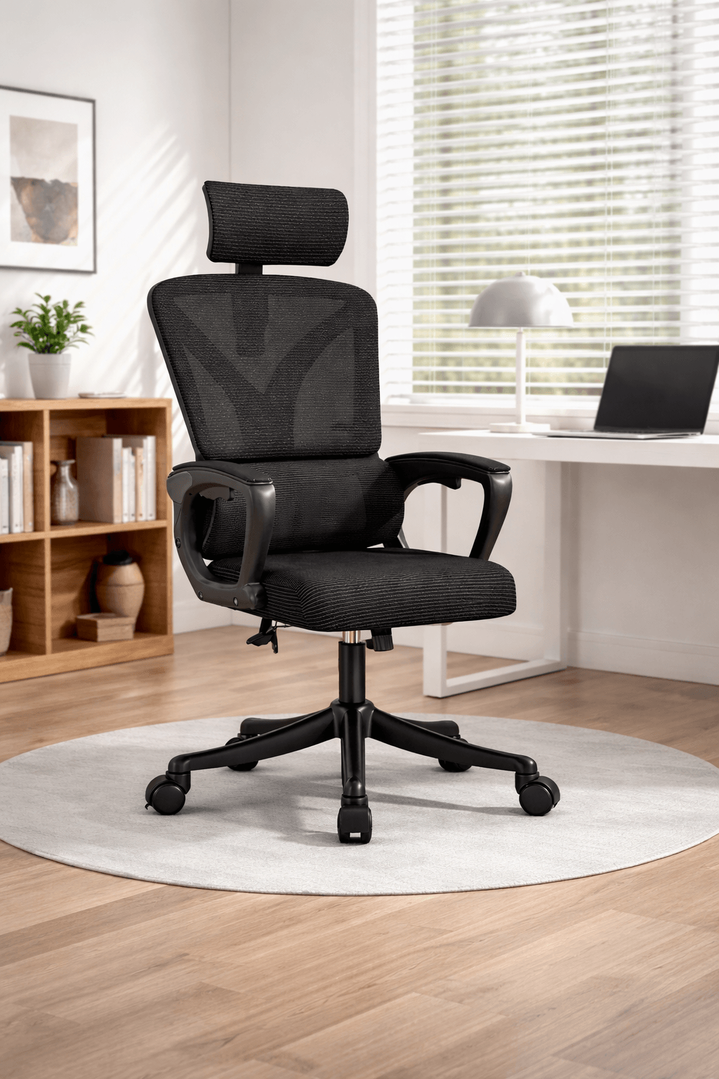 Scaun Ergonomic Reglabil pentru Birou si Gaming, Negru Dark, Tetiera 2D, Mecanism Syncron