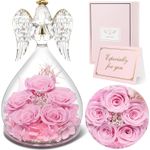 Market - Cadouri - Flori si aranjamente - Inger cu 5 trandafiri eterni sub cupola de sticla, cadou romantic pentru iubita, sotie, mama, valentine’s day, roz - Infinity.ro