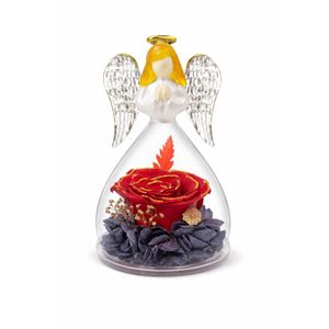 Inger cu trandafir criogenic sub cupola de sticla, cadou romantic pentru iubita, sotie, mama, valentine’s day, rosu