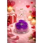 Market - Cadouri - Flori si aranjamente - Inger cu 5 trandafiri eterni sub cupola de sticla, cadou romantic pentru iubita, sotie, mama, valentine’s day, mov - Infinity.ro