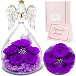 Market - Cadouri - Flori si aranjamente - Inger cu 5 trandafiri eterni sub cupola de sticla, cadou romantic pentru iubita, sotie, mama, valentine’s day, mov - Infinity.ro