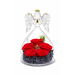 Market - Cadouri - Flori si aranjamente - Inger cu 5 trandafiri eterni sub cupola de sticla, cadou romantic pentru iubita, sotie, mama, valentine’s day, rosu - Infinity.ro