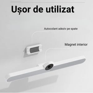 Lampa LED cu senzor de lumina si miscare, suport magnetic, fara fir, acumulator 2000 mAh cu reincarcare prin USB. Alb
