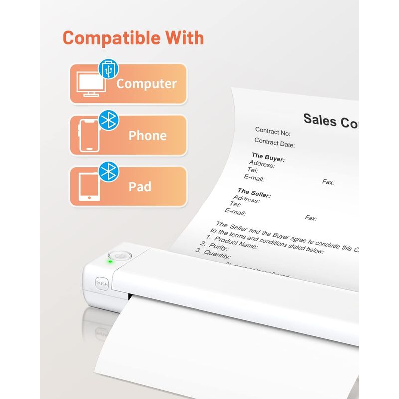 PC, gaming si accesorii - Imprimante, scanere & consumabile - Imprimante - Imprimante termice - Imprimanta termica portabila A4, Bluetooth, USB, compatibila cu iOS/Android/Windows/MAC, baterie de 1200 mAh, Alb - Infinity.ro