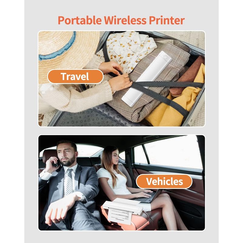 PC, gaming si accesorii - Imprimante, scanere & consumabile - Imprimante - Imprimante termice - Imprimanta termica portabila A4, Bluetooth, USB, compatibila cu iOS/Android/Windows/MAC, baterie de 1200 mAh, Alb - Infinity.ro