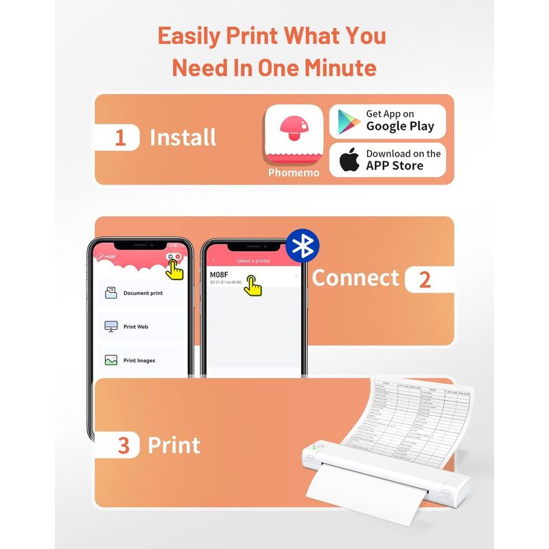 PC, gaming si accesorii - Imprimante, scanere & consumabile - Imprimante - Imprimante termice - Imprimanta termica portabila A4, Bluetooth, USB, compatibila cu iOS/Android/Windows/MAC, baterie de 1200 mAh, Alb - Infinity.ro