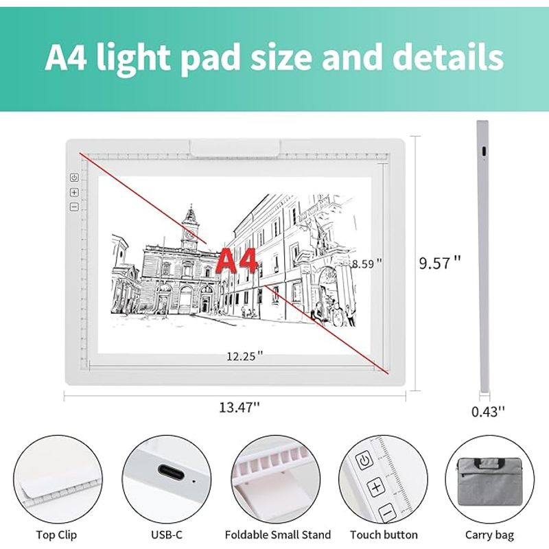 PC, gaming si accesorii - Periferice PC - Tablete grafice - Tableta Grafica cu lumina LED A4, Plansa de desen alimentata prin USB, Luminozitate Reglabila, pt Desen, Schite - Infinity.ro
