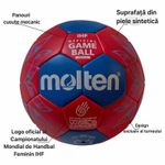 Sport si Outdoor - Sporturi de echipa - Handbal - Minge handbal Molten H1A1800 marime 1 design CM de Handbal 2025, recomanda pentru antrenament - Infinity.ro