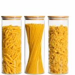 Casa si Gradina - Mobilier - Organizare si depozitare - Recipiente depozitare - Set 3 borcane inalte din sticla 2l cu capac din lemn si inchidere etansa, recipiente depozitare paste, cafea, cereale - Infinity.ro