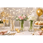 Casa si Gradina - Decoratiuni - Obiecte decorative - Vaze si boluri decorative - Set 6 vaze cilindrice din sticla transparenta, 2 dimensiuni, pentru flori sau lumanari plutitoare, cilindrice, 15/20 cm - Infinity.ro