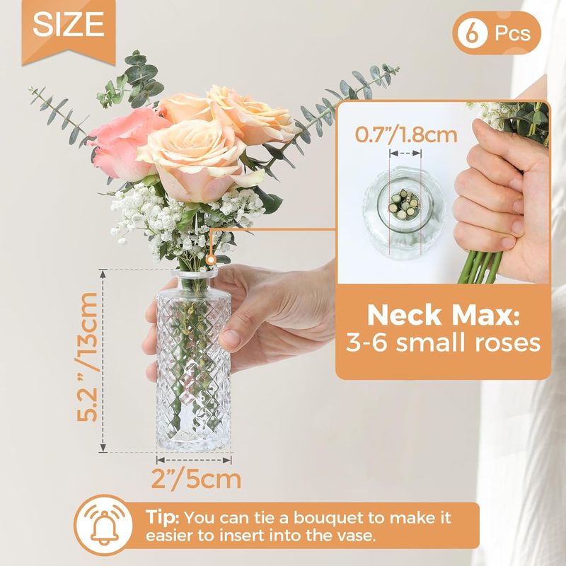 Casa si Gradina - Decoratiuni - Obiecte decorative - Vaze si boluri decorative - Set 6 mini vaze din sticla model diamond vintage, vaze decorative pentru flori, decor masa, nunta, living - Infinity.ro