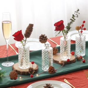 Set 6 mini vaze din sticla model diamond vintage, vaze decorative pentru flori, decor masa, nunta, living