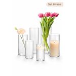 Casa si Gradina - Decoratiuni - Obiecte decorative - Vaze si boluri decorative - Set 6 vaze cilindrice din sticla transparenta, 3 dimensiuni diferite, pentru flori si lumanari plutitoare - Infinity.ro