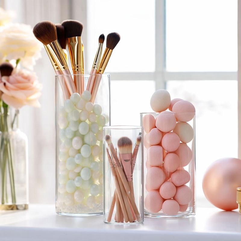 Casa si Gradina - Decoratiuni - Obiecte decorative - Vaze si boluri decorative - Set 6 vaze cilindrice din sticla transparenta, 3 dimensiuni diferite, pentru flori si lumanari plutitoare - Infinity.ro