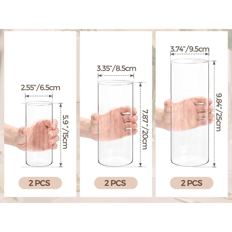 Casa si Gradina - Decoratiuni - Obiecte decorative - Vaze si boluri decorative - Set 6 vaze cilindrice din sticla transparenta, 3 dimensiuni diferite, pentru flori si lumanari plutitoare - Infinity.ro