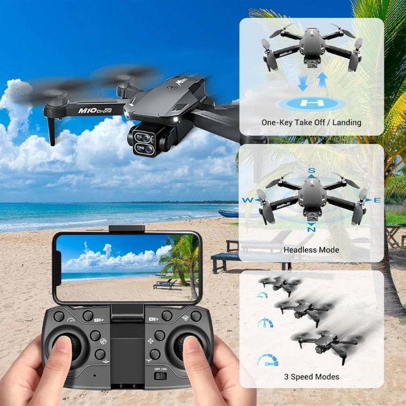 Jucarii, Copii si Bebe - Jucarii si jocuri - Vehicule si jucarii cu telecomanda - Elicoptere, avioane si nave de jucarie - Drona cu 2 camere iUni M10, 2 Baterii, Ecran LCD 2.4 inch, Wi-Fi FPV, Card microSD 8GB, Pliabila - Infinity.ro