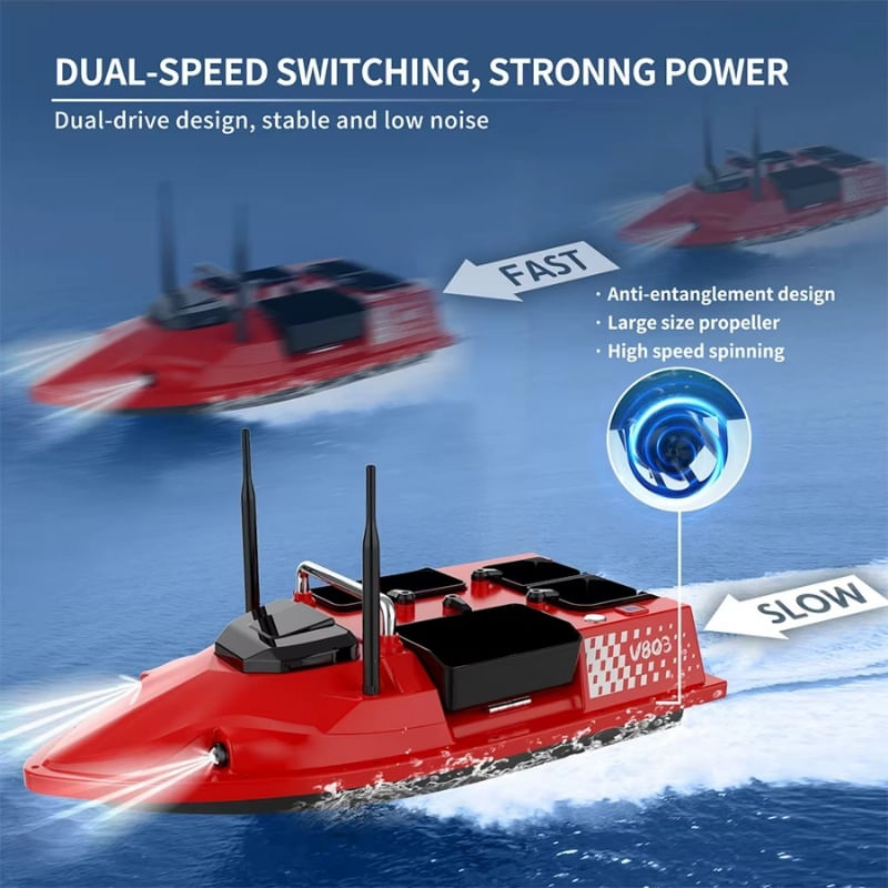 Sport si Outdoor - Sporturi acvatice - Pescuit - Echipament suplimentar pentru pescuit - Barca Plantat, Nadit si Momit iUni V803, 5200mAh, 4 cuve, 3kg, 500m, 15km/h - Infinity.ro