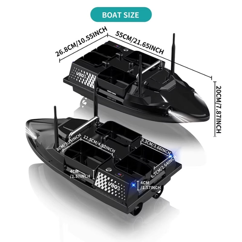 Sport si Outdoor - Sporturi acvatice - Pescuit - Echipament suplimentar pentru pescuit - Barca Plantat, Nadit si Momit iUni V803, GPS, 12000mAh, 4 cuve, 3kg, 500m, 15km/h - Infinity.ro