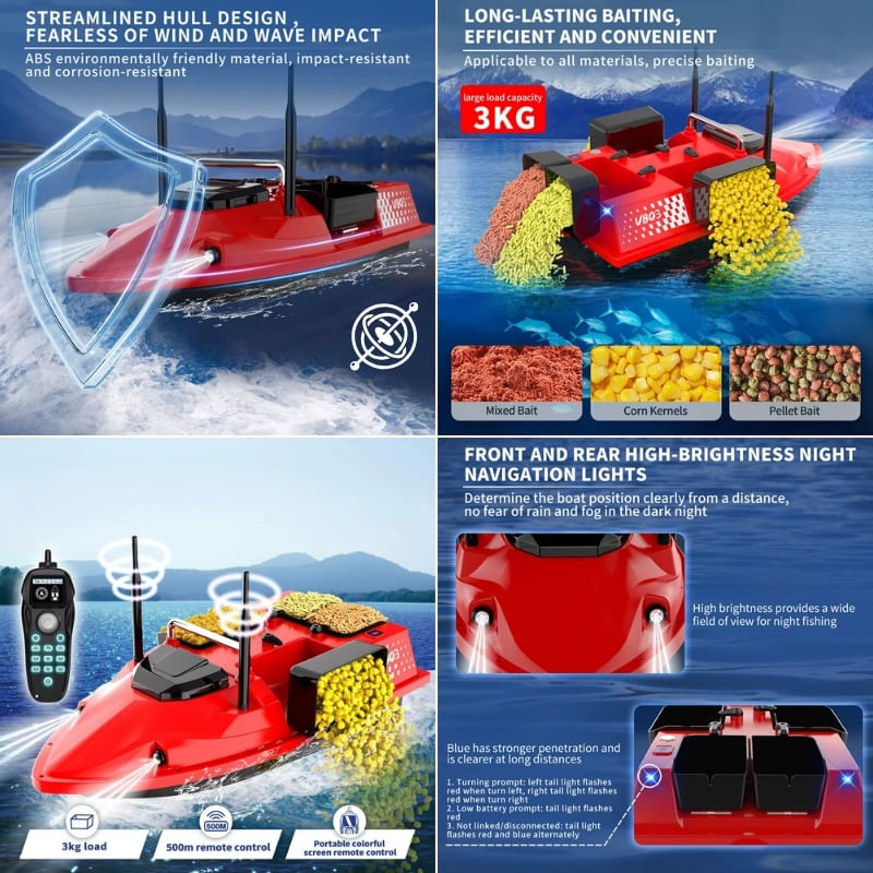 Sport si Outdoor - Sporturi acvatice - Pescuit - Echipament suplimentar pentru pescuit - Barca Plantat, Nadit si Momit iUni V803, 12000mAh, 4 cuve, 3kg, 500m, 15km/h - Infinity.ro