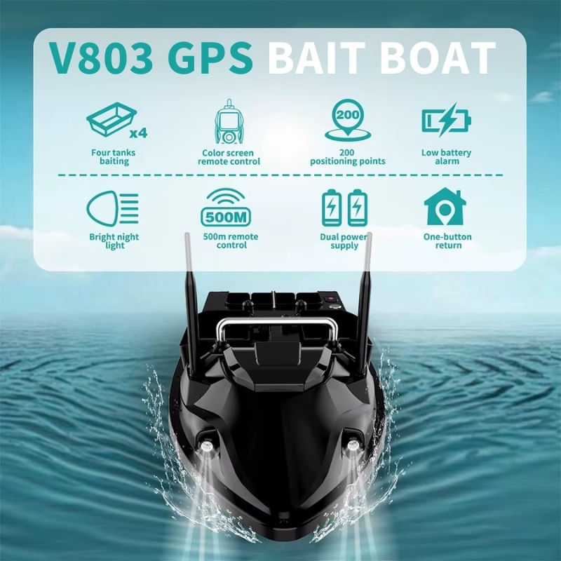 Sport si Outdoor - Sporturi acvatice - Pescuit - Echipament suplimentar pentru pescuit - Barca Plantat, Nadit si Momit iUni V803, GPS, 18000mAh, 4 cuve, 3kg, 500m, 15km/h - Infinity.ro