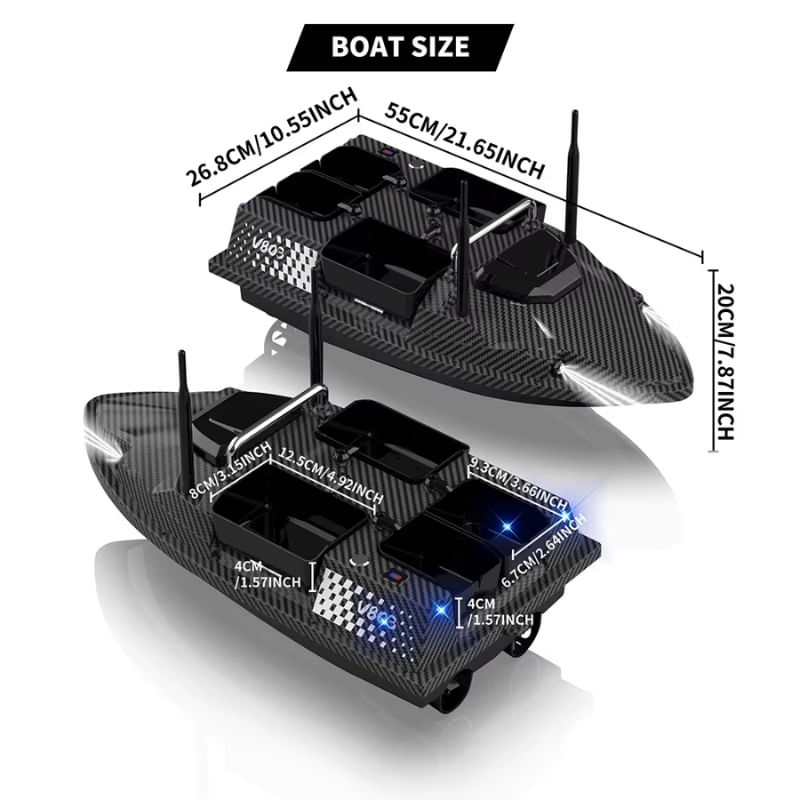 Sport si Outdoor - Sporturi acvatice - Pescuit - Echipament suplimentar pentru pescuit - Barca Plantat, Nadit si Momit iUni V803 PRO, GPS, Sonar Fish Finder, 5200mAh, 4 cuve, 3kg, 500m, 15km/h - Infinity.ro