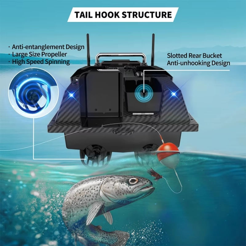 Sport si Outdoor - Sporturi acvatice - Pescuit - Echipament suplimentar pentru pescuit - Barca Plantat, Nadit si Momit iUni V803 PRO, GPS, Sonar Fish Finder, 5200mAh, 4 cuve, 3kg, 500m, 15km/h - Infinity.ro