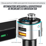 Auto si Moto - Electronice auto - Accesorii electronice auto - Modulator FM cu Bluetooth pentru redare muzica si handsfree, 2 porturi USB-A, slot microSD, compatibil Android si iOS - Infinity.ro