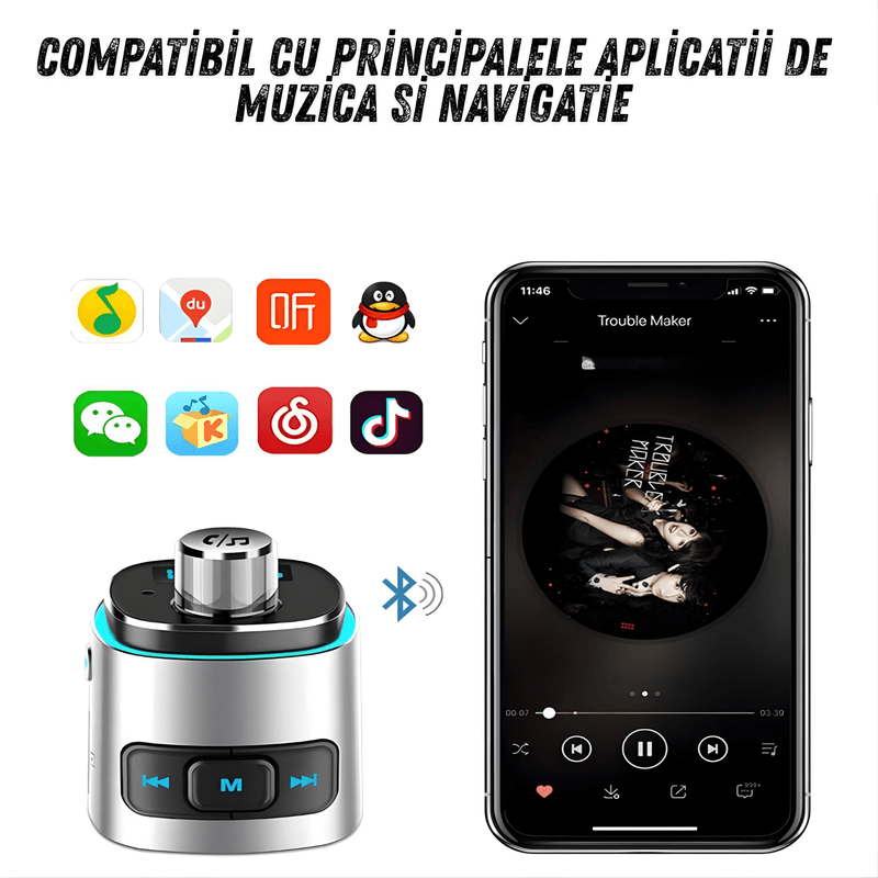 Auto si Moto - Electronice auto - Accesorii electronice auto - Modulator FM cu Bluetooth pentru redare muzica si handsfree, 2 porturi USB-A, slot microSD, compatibil Android si iOS - Infinity.ro