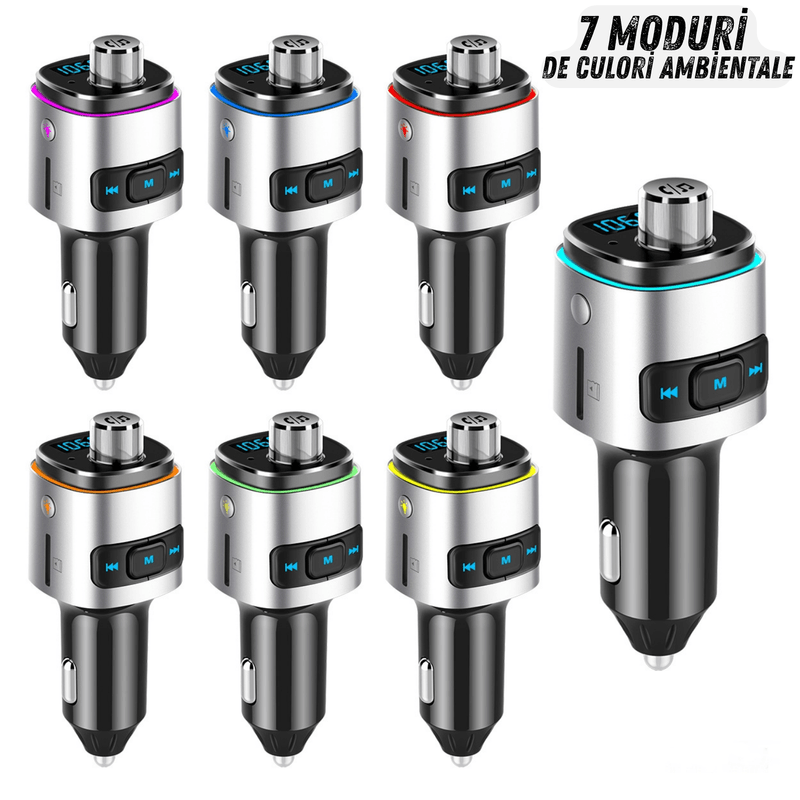 Auto si Moto - Electronice auto - Accesorii electronice auto - Modulator FM cu Bluetooth pentru redare muzica si handsfree, 2 porturi USB-A, slot microSD, compatibil Android si iOS - Infinity.ro